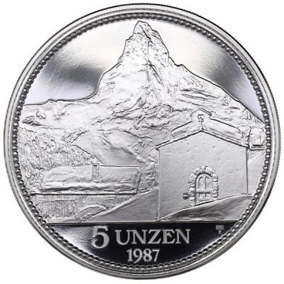 スイス　1987年EF　ヘルヴェティア　純銀メダル5オンス　プルーフ　FDC完全未使用　限定1500枚