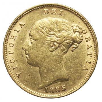 イギリス　1885年銘　ハーフソブリン金貨　ヴィクトリア　ビクトリア　Victoria ヤングヘッド　EF-　極美品-