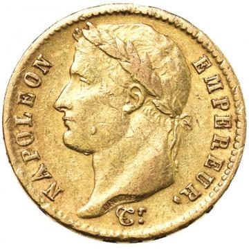 フランス　1808A　ナポレオン Napoleon　20フラン　金貨　パリミント　VF　美品