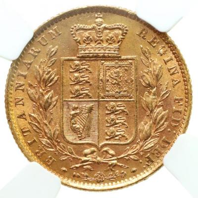 イギリス　1872年銘　ソブリン金貨　ヴィクトリア　ビクトリア　Victoria ヤングヘッド　SHIELD-NO DIE NUMBER　NGC MS62