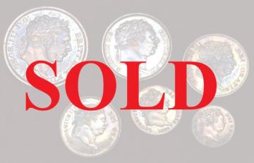 イギリス　1816, 20年　シリング〜ペニー銀貨6枚セット　究極のエメラルド・レインボートーン