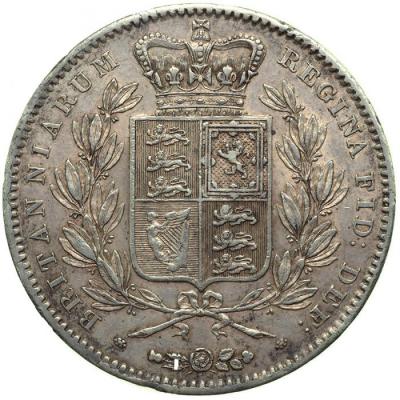イギリス　1847年クラウン銀貨　ヴィクトリア ビクトリア Victoria　ヤングヘッド　XI on edge Cingfoil Stop