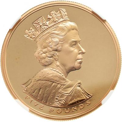 イギリス 2002年 5ポンドプルーフ金貨エリザベス2世即位50年 「馬上の女王」 NGC PF69UCAM　売れ筋