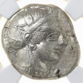 古代ギリシャ　アッテカ アテネ　テトラドラクマ銀貨　フクロウ　BC440-404　NGC AU