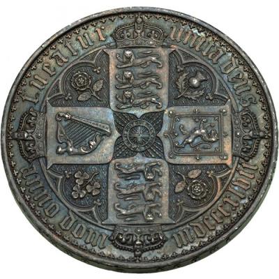 イギリス 1847年 ヴィクトリア ビクトリア Victoria ゴシック ゴチッククラウン銀貨 UNDECIMO グリーントーン