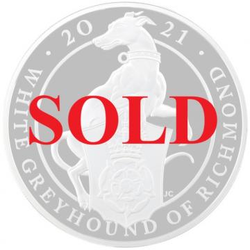 イギリス 2021年　クイーンズビーストシリーズ　 エリザベス2世　10ポンド 5オンス純銀貨 White Greyhound of Richmond 限定発行370枚COA 共箱　FDC完全未使用