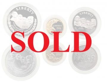アメリカ 1991年 ラッシュモア山記念 プルーフ金貨・銀貨等6枚セット COA オリジナル木製箱 おまけ付