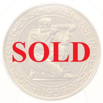 スイス-ルツェルン　1939年　射撃祭シリーズ　100フラ金貨　発行6000枚　PCGS　MS62