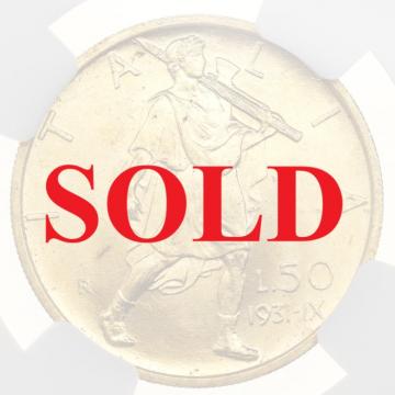 イタリア 1931R 50リレ金貨ヴィットリオ・エマヌエーレ3世　体制9周年　NGC MS63