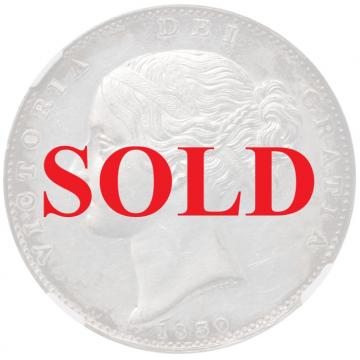 イギリス　1839年 プルーフ クラウン銀貨　 ヴィクトリアVictoria ビクトリア　ヤングヘッド　Plain Edge　ウィリアム・ワイオンデザイン  NGC AU