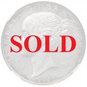 イギリス　1839年 プルーフ クラウン銀貨　 ヴィクトリアVictoria ビクトリア　ヤングヘッド　Plain Edge　ウィリアム・ワイオンデザイン  NGC AU