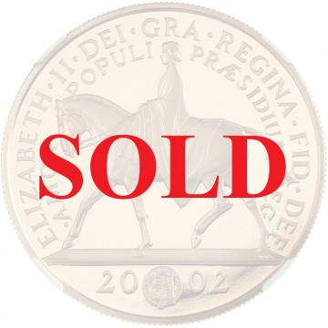 イギリス 2002年 5ポンドプルーフ金貨エリザベス2世即位50年 「馬上の女王」 NGC PF70UCAM