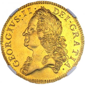 イギリス　1753年銘　5ギニー金貨　ジョージ2世　NGC鑑定 AU58　レア