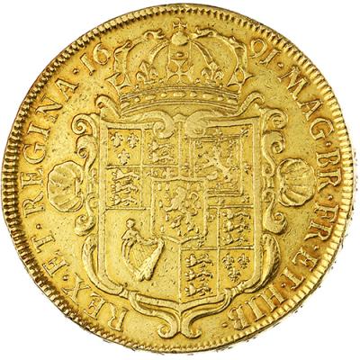 イングランド(イギリス) ENGLAND(GREAT BRITAIN) 1691年 英国 ウィリアム3世&メアリー2世 5ギニー金貨 Tertio on edge