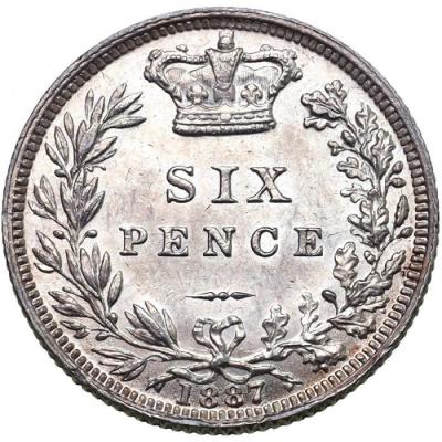 イギリス1887年銘　6ペンス銀貨　ヴィクトリア　ビクトリア　Victoria ヤングヘッド　状態良好