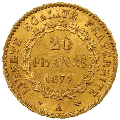 フランス　1877年　エンジェル　20フラン金貨