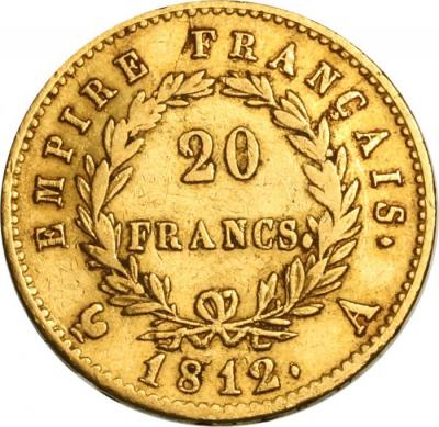 フランス　1812年A　20フラン　ナポレオン・ボナパルト　金貨　有冠 パリミント