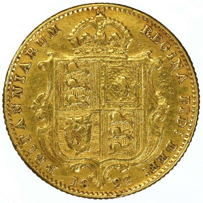 イギリス 1892年 1/2ソブリン ハーフソブリン 金貨 ヴィクトリア 