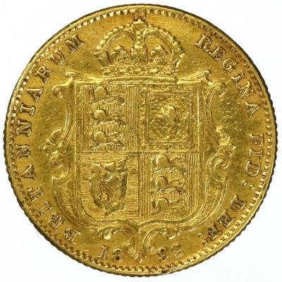 イギリス　1892年　1/2ソブリン　ハーフソブリン　金貨　ヴィクトリアジュビリー