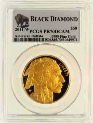 アメリカ　2011W $50　ブラックダイアモンド　インディアンヘッド　バッファロー純金貨　PCGS PR70DC