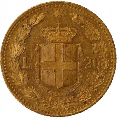 イタリア 1882年R　20リレ　ヴィットリオ金貨