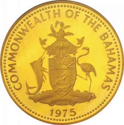 バハマ　1975年　100ドル金貨　プルーフ　ケース付