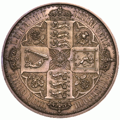 イギリス 1847年ヴィクトリアビクトリアゴシッククラウン　プルーフ銀貨プレーンエッジ　流麗ピンクブルートーン