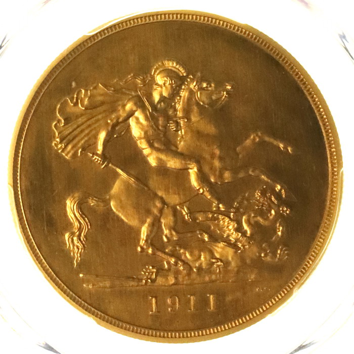 イギリス 1911年 ジョージ5世 5ポンド プルーフ金貨PCGS PR63 発行2812枚【アンティークコイン・金貨・銀貨の販売・買取 ルナコイン】