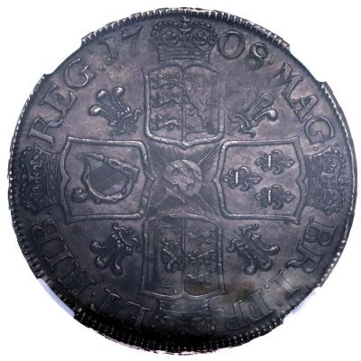 イギリス　1708年　クラウン銀貨　アン女王 ポスト・ユニオン NGC鑑定　UNC