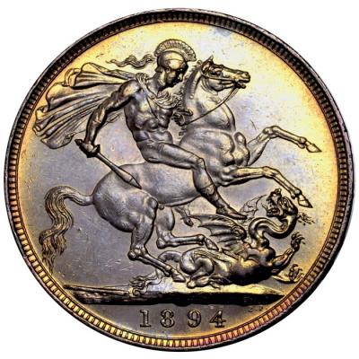 イギリス　1894年　クラウン銀貨　ヴィクトリアビクトリア　ヴェールドヘッド　美麗トーン