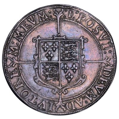 イギリス　イングランド　1601-2年銘　エリザベス1世　クラウン 大型　銀貨　Seventh　Issue　トーン　レア