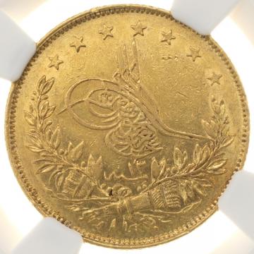 オスマン帝国(現 トルコ) アブデュルアジズ 100クルシュ金貨 AH1277/13(AD1872) コンスタンティノープル鋳造 NGC AU