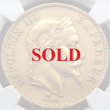フランス　1864A 100フラン大型金貨ナポレオンIII　有冠AU58