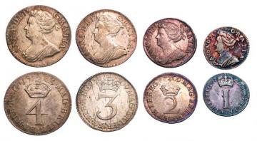 【値下げしました】イギリス　アン女王　1709年　マウンディ銀貨4枚セット(4～1ペンス、ペニー)　スターリングシルバー