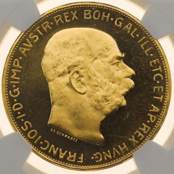 オーストリア-ハンガリー　1915年銘　100コロナ　プルーフ　金貨　フランツ・ヨーゼフ1世　