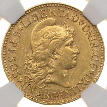 アルゼンチン　1887年　5ペソ金貨　自由の女神リバティ　EF極美品