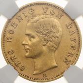 ドイツ・バイエルン 1905年D　20マルク 金貨　オットー1世　EF極美品