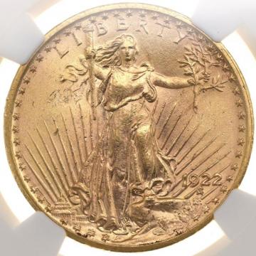アメリカ 1922年　20ドル金貨　No Motto　セントゴーデンズ　リバティ　NGC　MS63