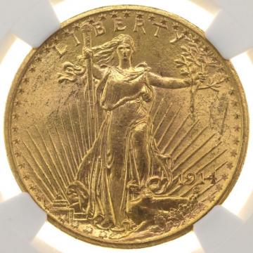 アメリカ 1914S　サンフランシスコ　20ドル金貨　No Motto　セントゴーデンズ　リバティ　NGC　MS63