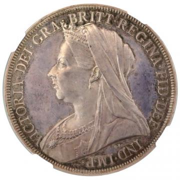 イギリス　1893年プルーフクラウン銀貨　ヴィクトリア ビクトリア Victoria　ヴェールドヘッド　トーン　NGC PF64