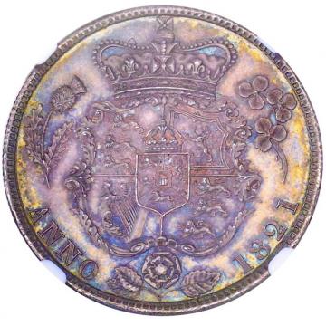 イギリス　ジョージ4世　1821年　ハーフクラウン　銀貨 　美麗レインボートーン　NGC MS63
