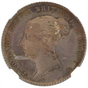 イギリス1853年銘　プルーフ6ペンス銀貨Sixpence　ヴィクトリア　Victoria ヤングヘッド　トーン　ESC R2指定レア　NGC PF64