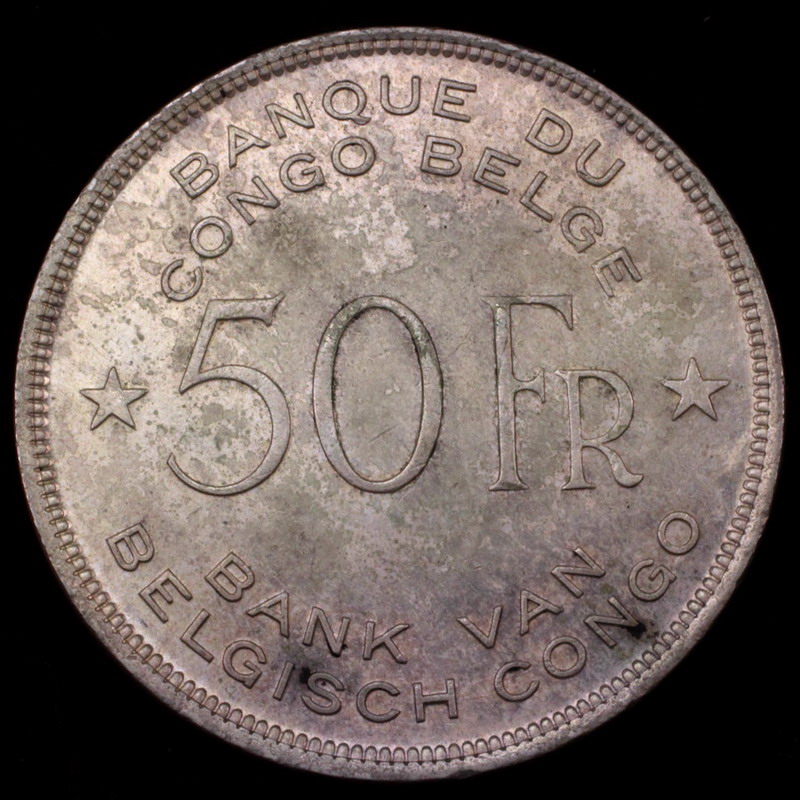 ベルギー領コンゴ　1944年銘　50フラン　大型　銀貨