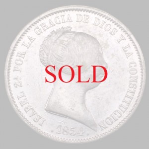 スペイン　1854年銘　20レアレス　大型 銀貨 イザベル2世 定番人気の一枚