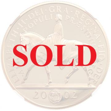 イギリス 2002年 5ポンドプルーフ金貨エリザベス2世即位50年 「馬上の女王」 NGC PF69UCAM