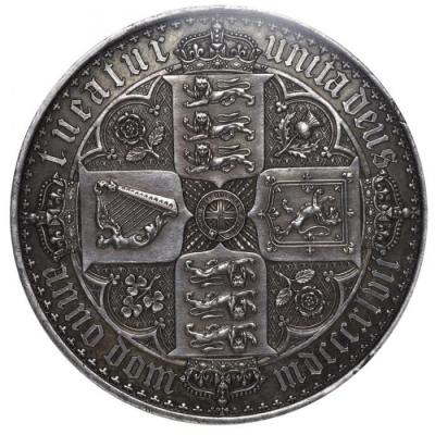 イギリス　1847年　ビクトリアヴィクトリア　ゴチックゴシッククラウン　プルーフProof　銀貨　Undecimo on edge　英国CGS鑑定75