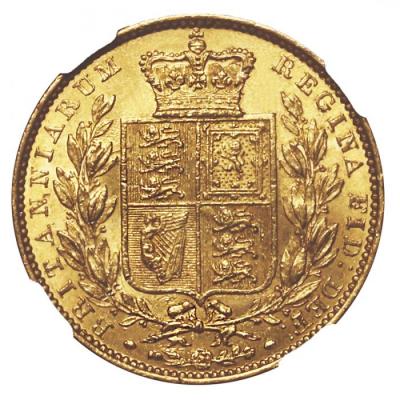 イギリス　1852年銘　ソブリン金貨　ビクトリアヤングヘッド　NGC　MS61