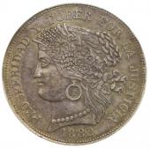 ペルー1882年LM 5ペセタ　セレス女神　大型銀貨　PCGS XF45