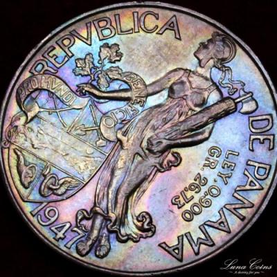 パナマ共和国　1947年　バルボア銀貨　麗しのトーンコイン