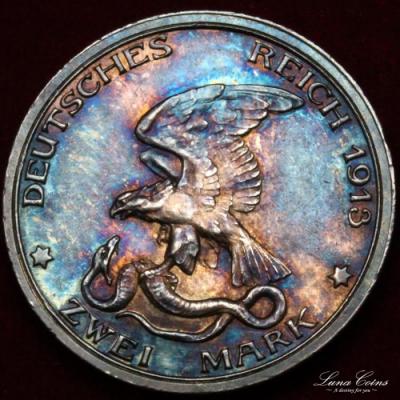 ドイツ　1913年　3マルク銀貨　ナポレオン戦争敗北100年　ディープトーンがものすごいことになっています